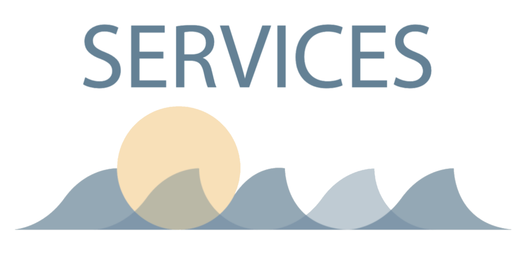 Services heading with image of wave and sun set from the business logo.